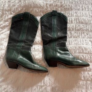Vintage Green Leather Women's Tilbury23 Rue du Four Paris Cowboy Boots